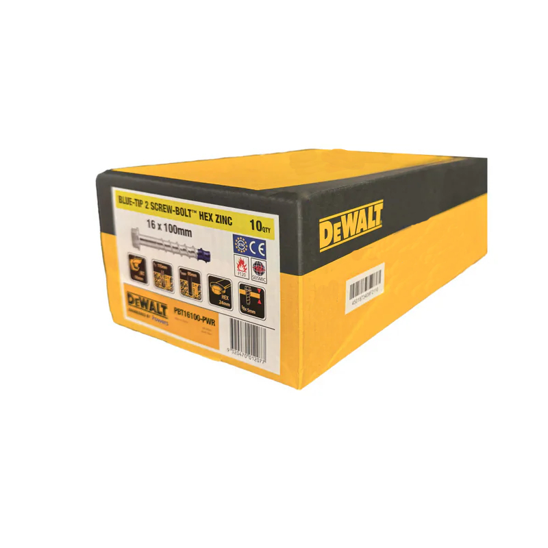 16x100mm DeWalt Blue-Tip Screw Bolt – Zinc